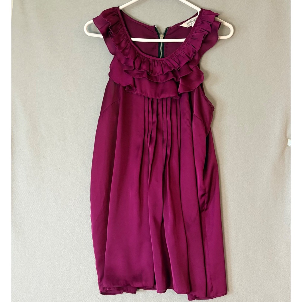 Tramp Vintage Y2K Magenta Purple Satin Babydoll Mini Dress Ruffle Tunic Shirt M